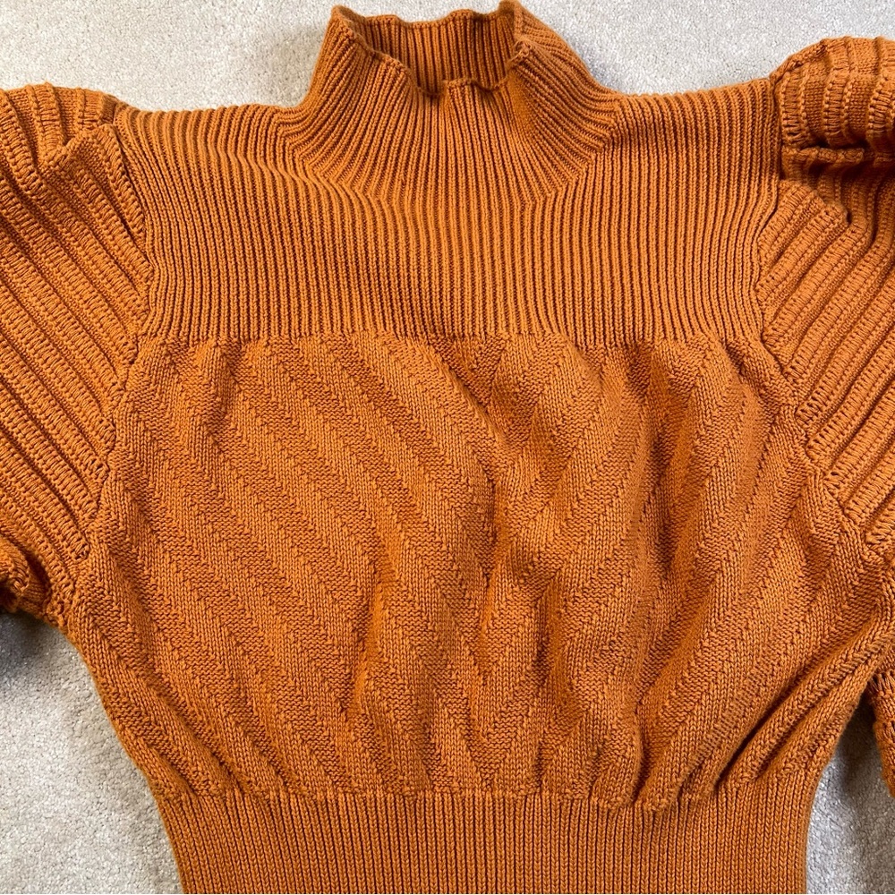 Happy Nature Sweater Dress Orange‎ Mock Neck Peplum Long Length Knit women's Lg - Picture 4 of 15
